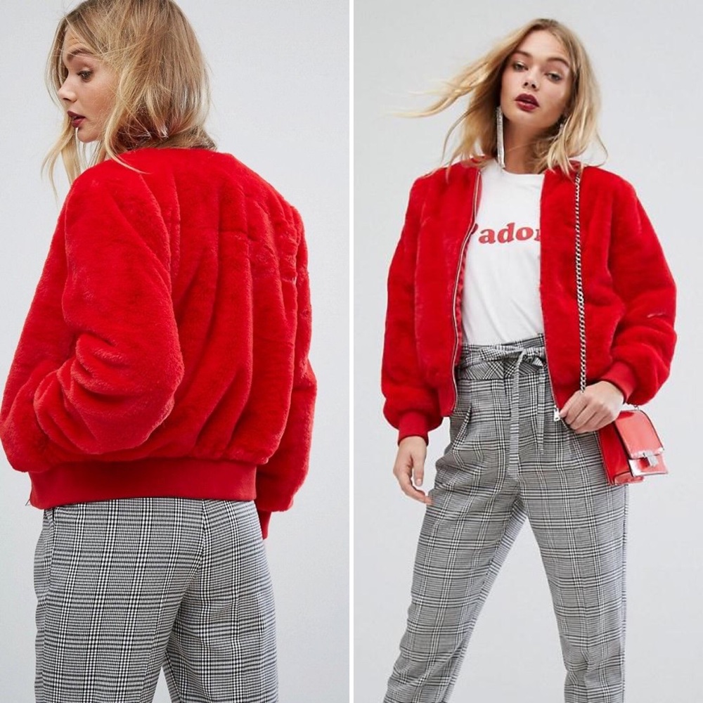 Miss Selfridge Teddy Faux Fur Bomber Jacket